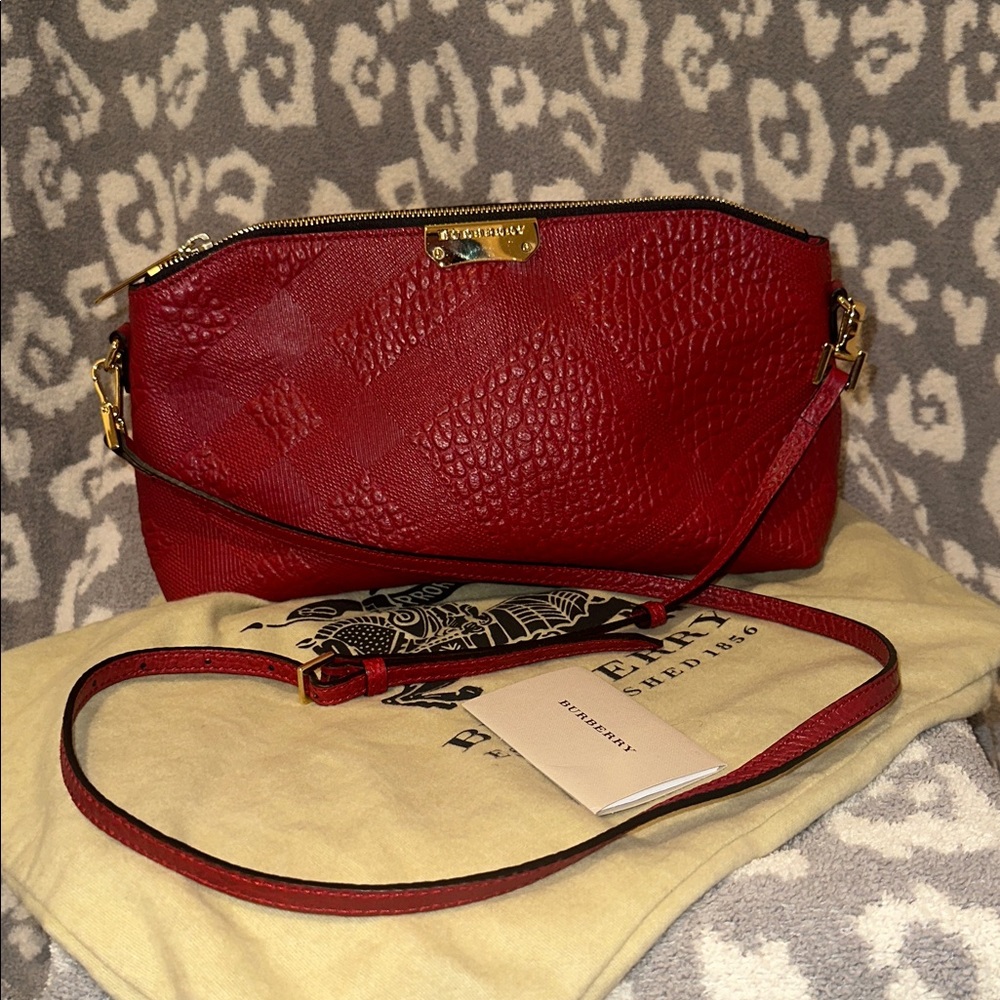Authentic Vintage Burberry Signature Grain Calfskin Check Embossed Crossbody Bag